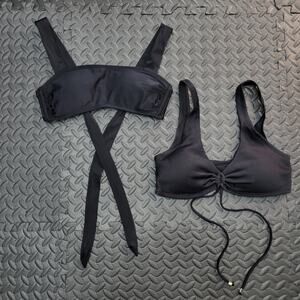 Black Bikini Top Bundle Medium Xhilaration Ribbed Wrap Tie Swim Beach Vacation